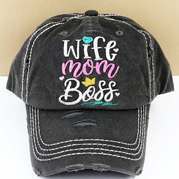 Accessories - NWT Distressed Black Wife Mom Boss Cap